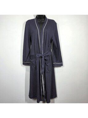 LL Bean Robe Womens XS Navy Blue Polka Dot Supima Cotton Pockets Lightweight